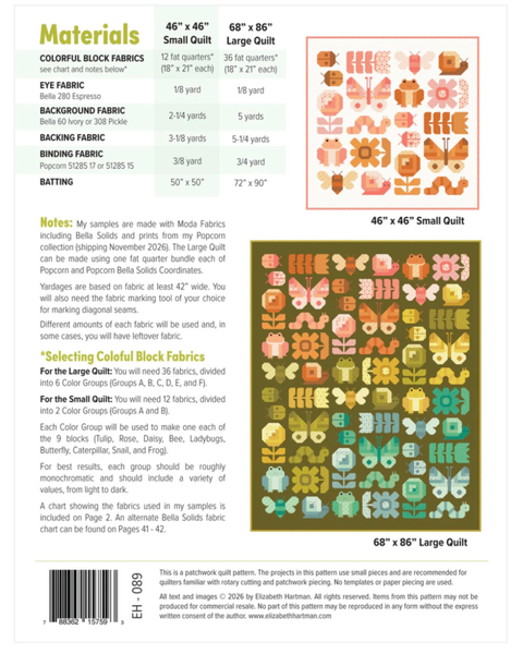 Quilt pattern guide with fabric requirements and design illustration on a white background