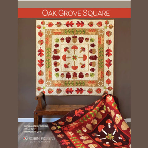 Quilt pattern cover featuring a quilt with autumnal design on a wooden chair.