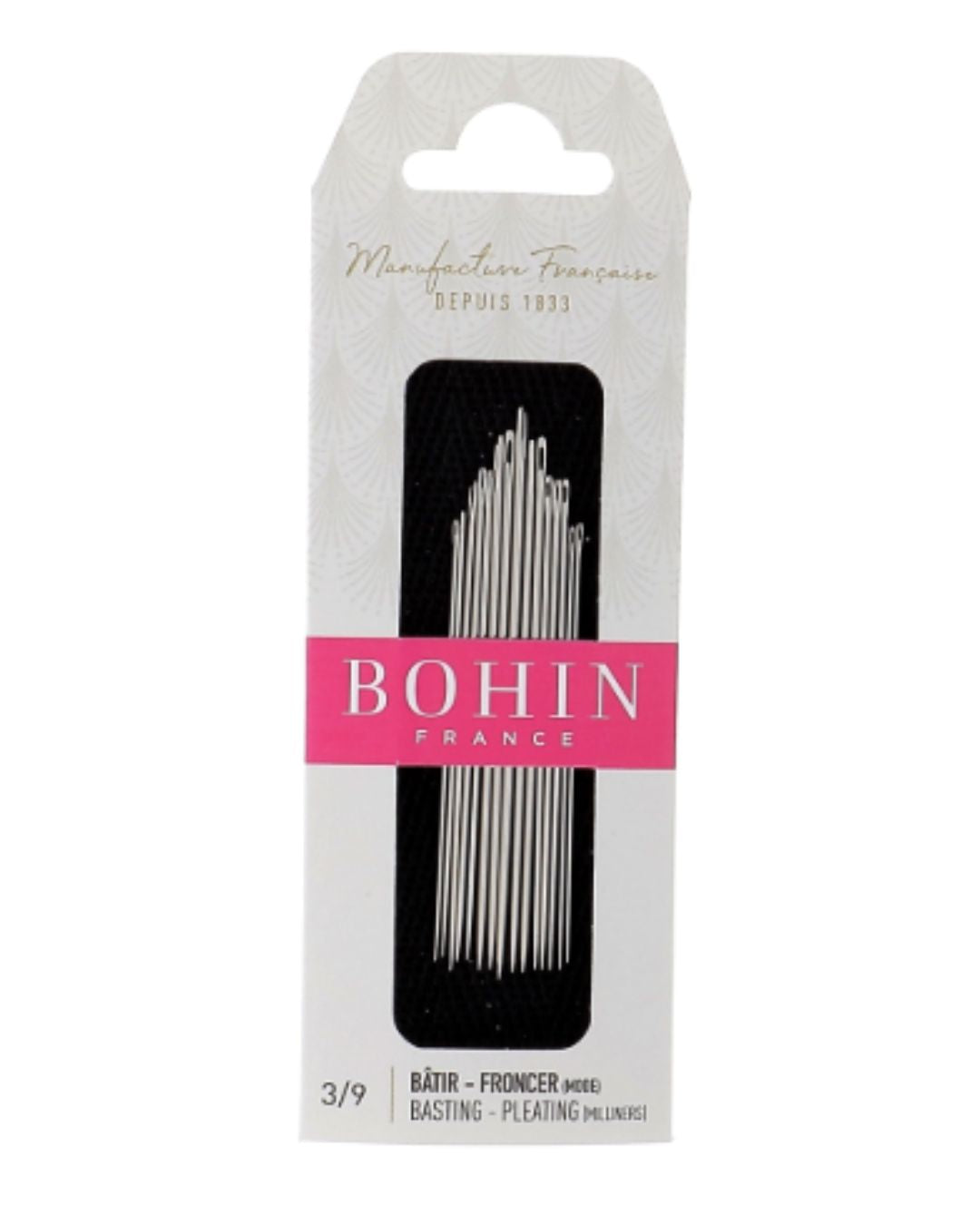 Bohin needle pack with needles inside on a white background
