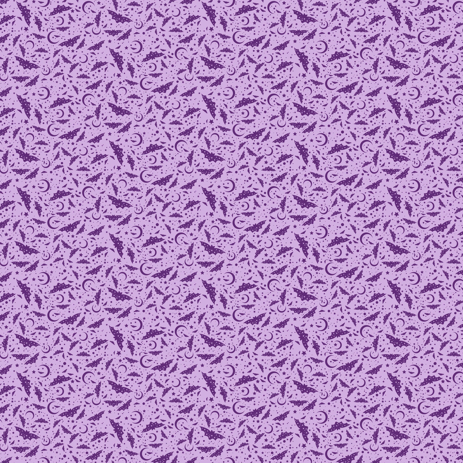 Flying purple bats of different sizes on a lilac background