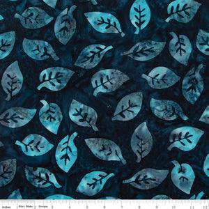 Pattern of blue leaves on a dark blue background with a ruler at the bottom.