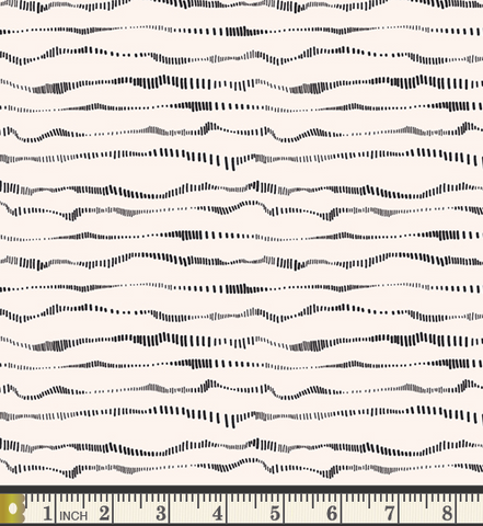 Uneven stripes made of lines in blacks.  Lines vary in thickness and height