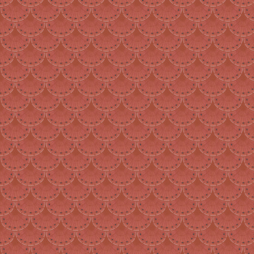 Reddish-brown scalloped pattern on a red background