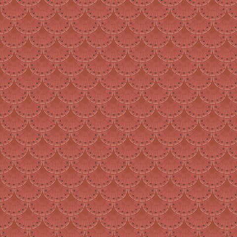 Reddish-brown scalloped pattern on a red background