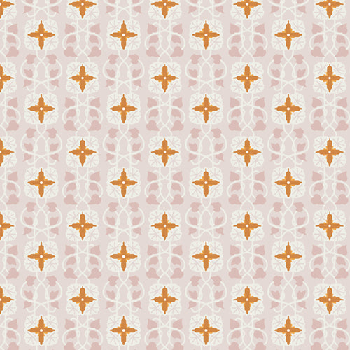 Patterned fabric with geometric design on a pink background