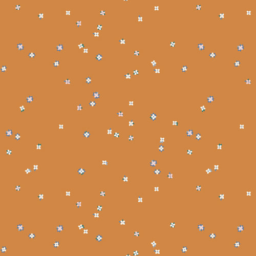 Pattern of small blue flowers on a brown background