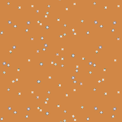 Pattern of small blue flowers on a brown background