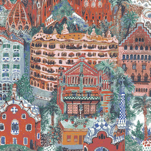 Colorful mosaic of architectural buildings and trees