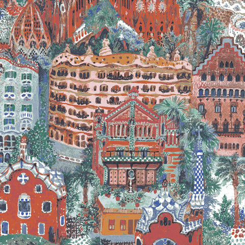Colorful mosaic of architectural buildings and trees