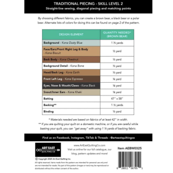 Fabric requirement chart for a quilt pattern on a white background
