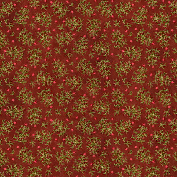 Red fabric with green leaf pattern