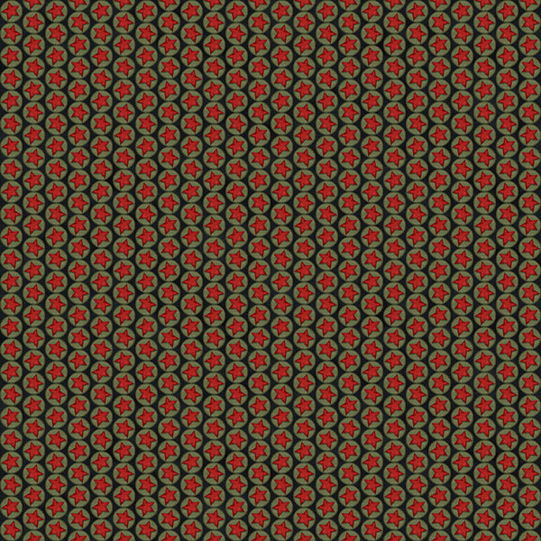 Pattern of red stars in a green circle on a black background