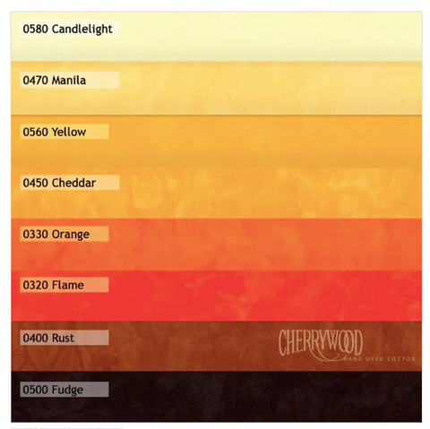Color swatch chart by Cherrywood with various color names and codes.