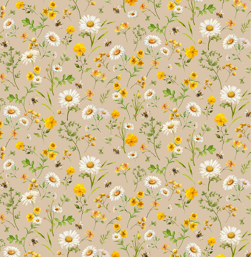 White and yellow daisies on tan background