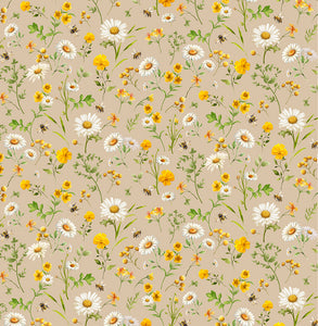 White and yellow daisies on tan background