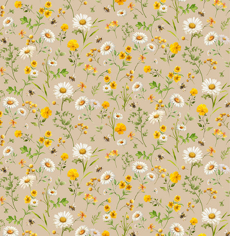 White and yellow daisies on tan background