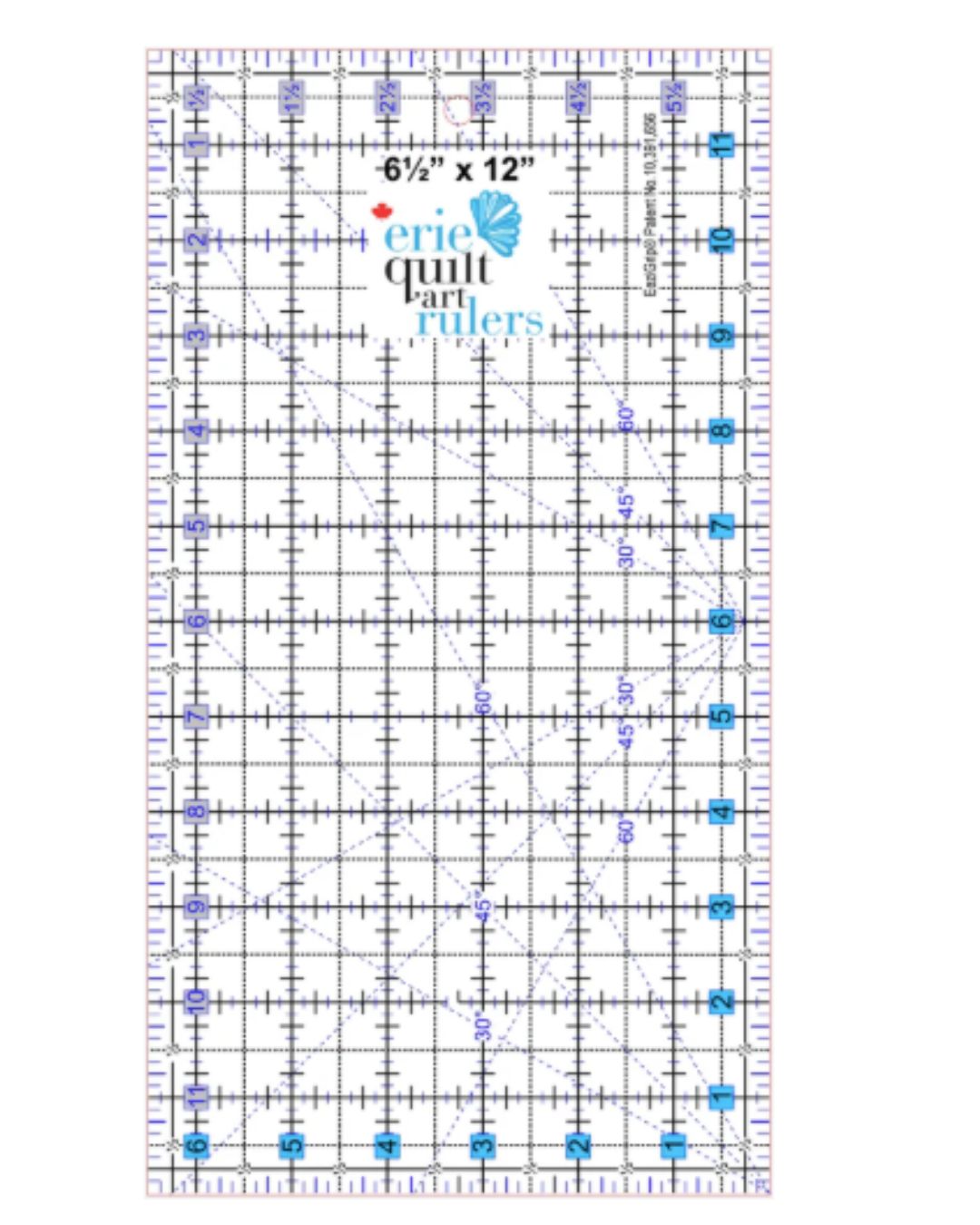 Quilt ruler with measurement details on a white background