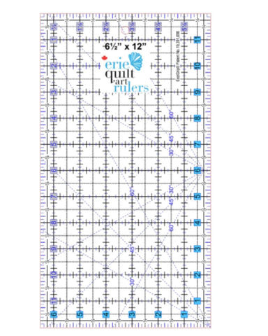 Quilt ruler with measurement details on a white background