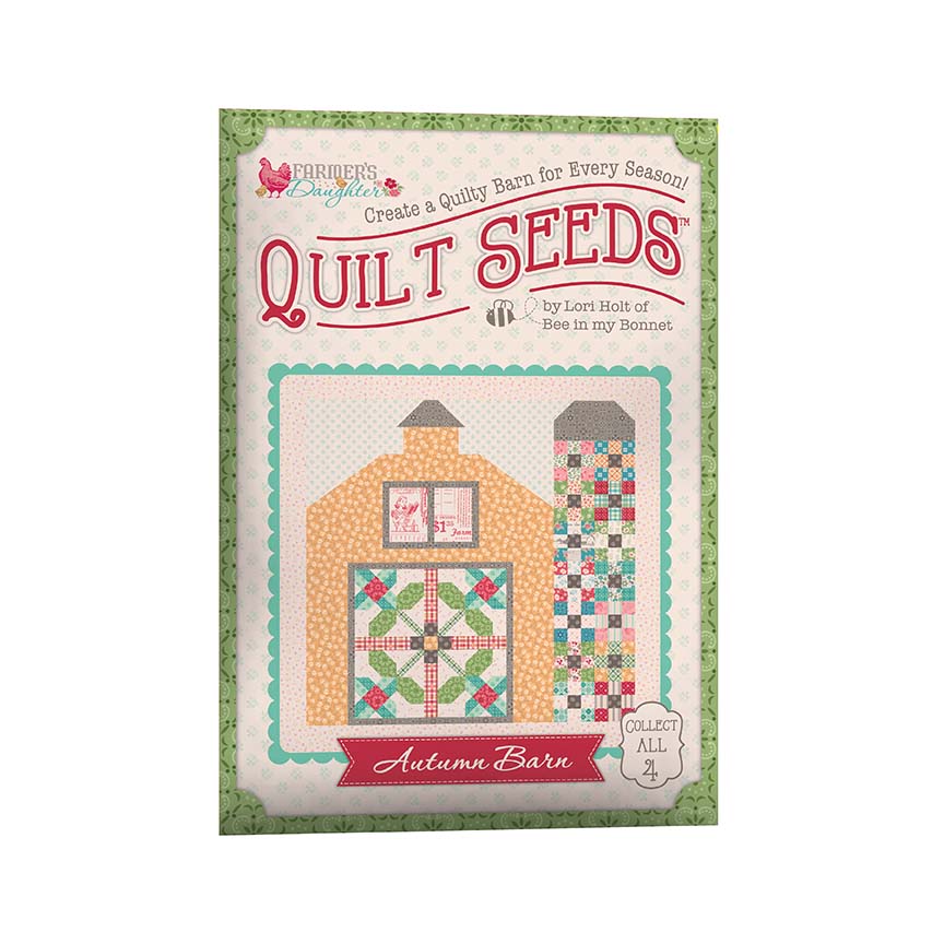 Quilt Seeds book cover with a barn quilt design on a green background