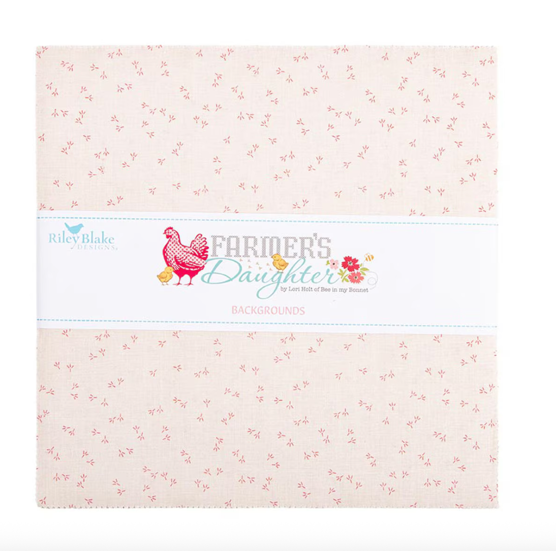 Fabric with a subtle pattern and 'Farmer's Daughter' branding on a white background