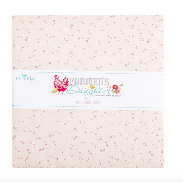 Fabric with a subtle pattern and 'Farmer's Daughter' branding on a white background