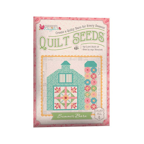 Quilt Seeds book cover with a barn design and colorful patterns on a pink background