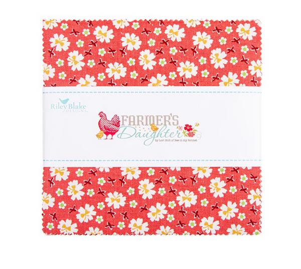 Fabric bundle with floral pattern and 'Farmer's Daughter' branding on a white background