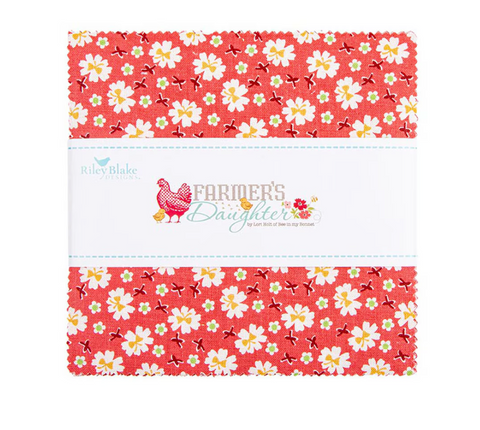 Fabric bundle with floral pattern and 'Farmer's Daughter' branding on a white background