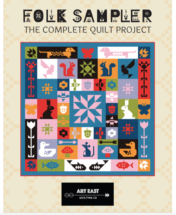 Cover of 'Folk Sampler: The Complete Quilt Project' with a colorful quilt design on a beige background.