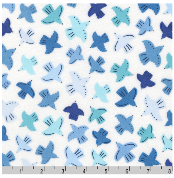 Gentle Night Flannel - Birds, Blue