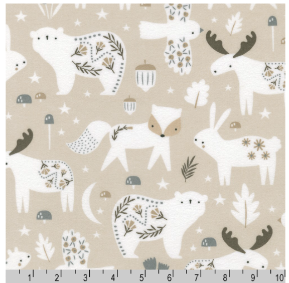 Gentle Night Flannel - Woodland Animals, Taupe