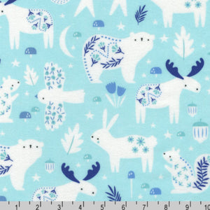 Gentle Night Flannel - Woodland Animals, Aqua