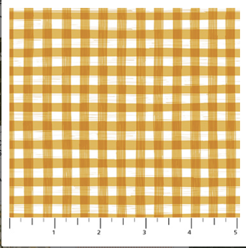 Yellow and white checkered fabric pattern with a ruler at the bottom.