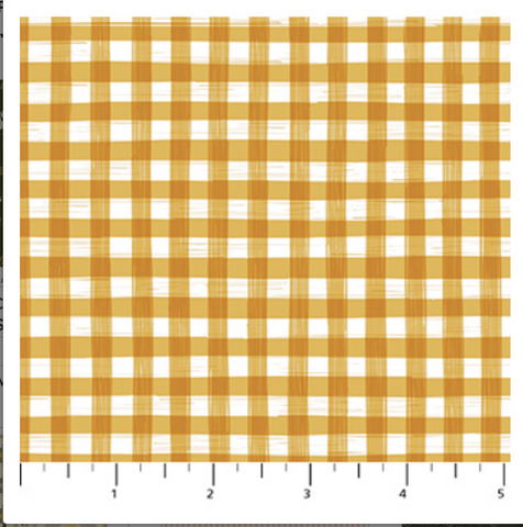 Yellow and white checkered fabric pattern with a ruler at the bottom.