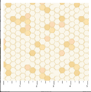 Hexagonal pattern fabric with yellow and pink hexagons on a white background