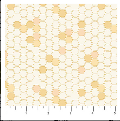 Hexagonal pattern fabric with yellow and pink hexagons on a white background