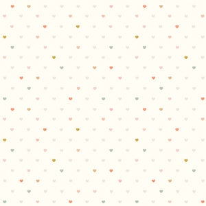Pattern of small colorful hearts on a light background