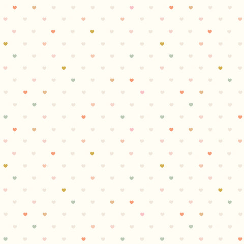 Pattern of small colorful hearts on a light background