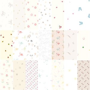 Collection of various floral and abstract patterned fabrics on a white background