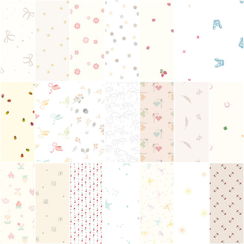 Collection of various floral and abstract patterned fabrics on a white background