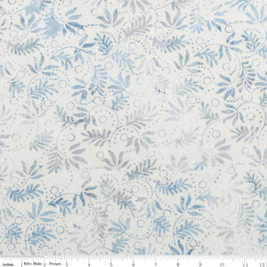 Floral pattern fabric with blue and gray design on a white background