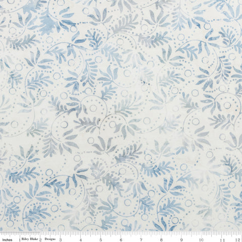Floral pattern fabric with blue and gray design on a white background