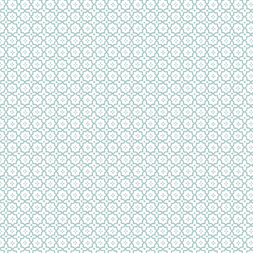 Allover interconnected geometric pattern outlines in aqua on a white background