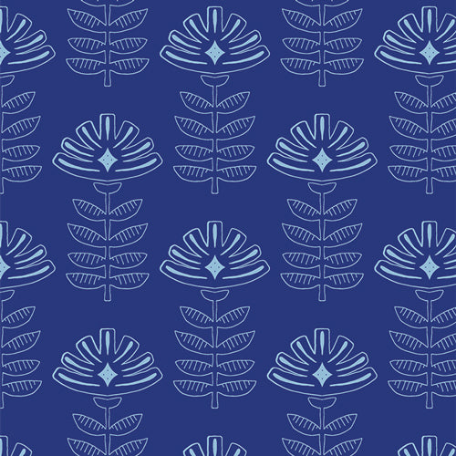 True Blue - Etched Blooms, Cobalt | Rayon