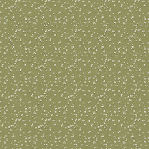 Green patterned fabric with small white floral designs
