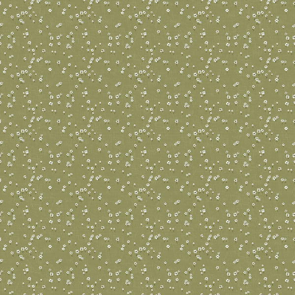 Green patterned fabric with small white floral designs