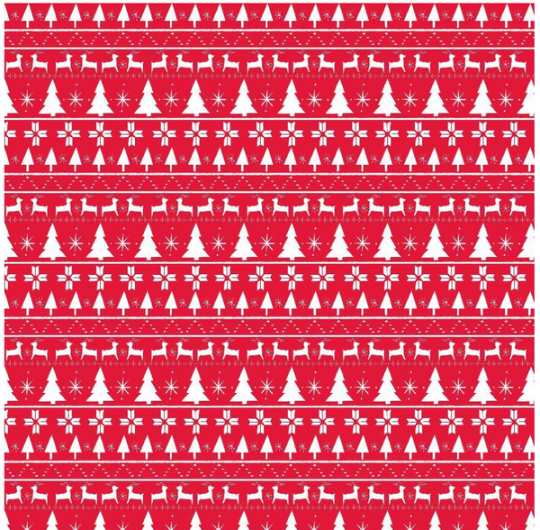 Assorted white holiday images set in stripes on a red background