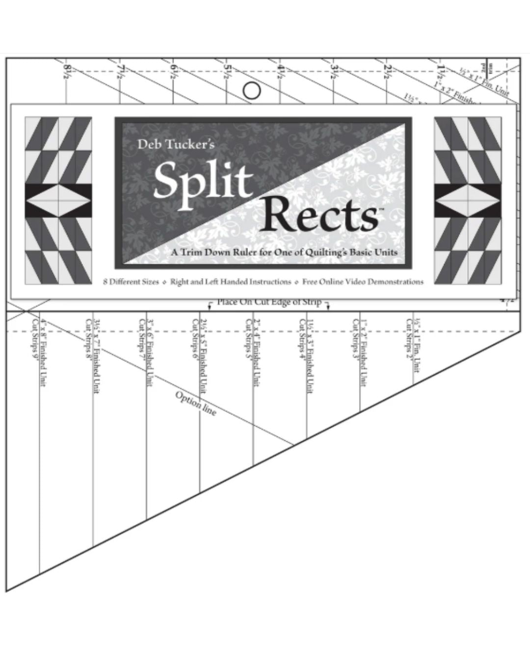Quilting ruler with 'Split Rects' design and measurements on a white background