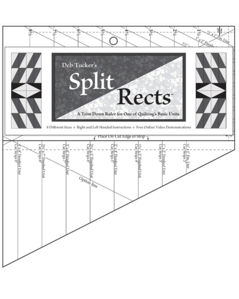 Quilting ruler with 'Split Rects' design and measurements on a white background