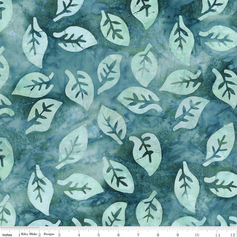 Pattern of light blue leaves on a textured green background